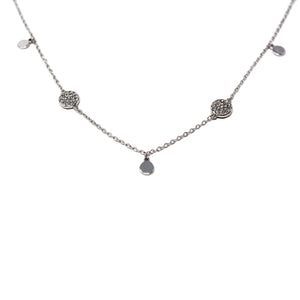 CZ Pave Round Station Necklace Rhodium Plated - Mimmic Fashion Jewelry
