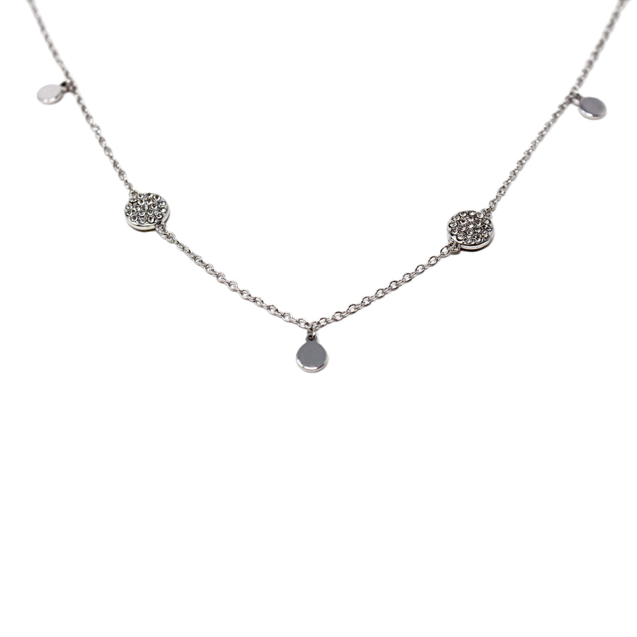 CZ Pave Round Station Necklace Rhodium Plated - Mimmic Fashion Jewelry