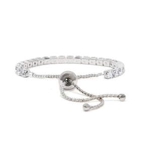 CZ Round Slide Adjustable Bracelet Rhodium Plated - Mimmic Fashion Jewelry