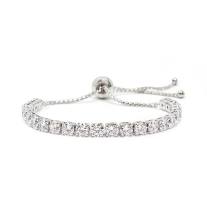 CZ Round Slide Adjustable Bracelet Rhodium Plated - Mimmic Fashion Jewelry