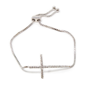 CZ Sideways Cross Slider Tennis Bracelet Silver Tone - Mimmic Fashion Jewelry