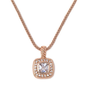 CZ Soft Square Pendant Neck Rose G Tone - Mimmic Fashion Jewelry