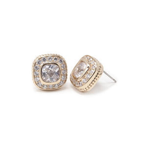 CZ Soft Square Stud Earrings Rose G Tone - Mimmic Fashion Jewelry