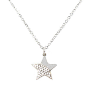 CZ Star Necklace Rhodium Plated - Mimmic Fashion Jewelry