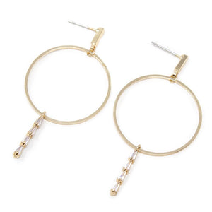 CZ Teardrop Line Hoop Stud Earrings Gold Tone - Mimmic Fashion Jewelry