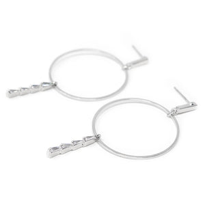 CZ Teardrop Line Hoop Stud Earrings Silver Tone - Mimmic Fashion Jewelry