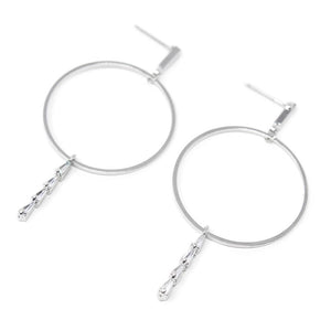 CZ Teardrop Line Hoop Stud Earrings Silver Tone - Mimmic Fashion Jewelry