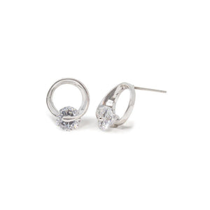 CZ Twisted Stud Earrings Rhodium Pl - Mimmic Fashion Jewelry