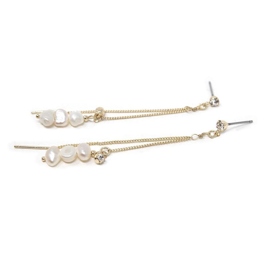 CZ and Pearl Double Strand Drop Earrings Gold T - Mimmic Fashion Jewelry