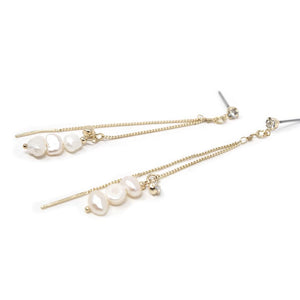 CZ and Pearl Double Strand Drop Earrings Gold T - Mimmic Fashion Jewelry