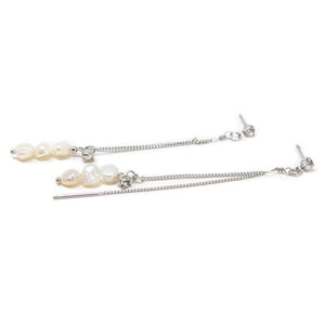 CZ and Pearl Double Strand Drop Earrings Silver T - Mimmic Fashion Jewelry