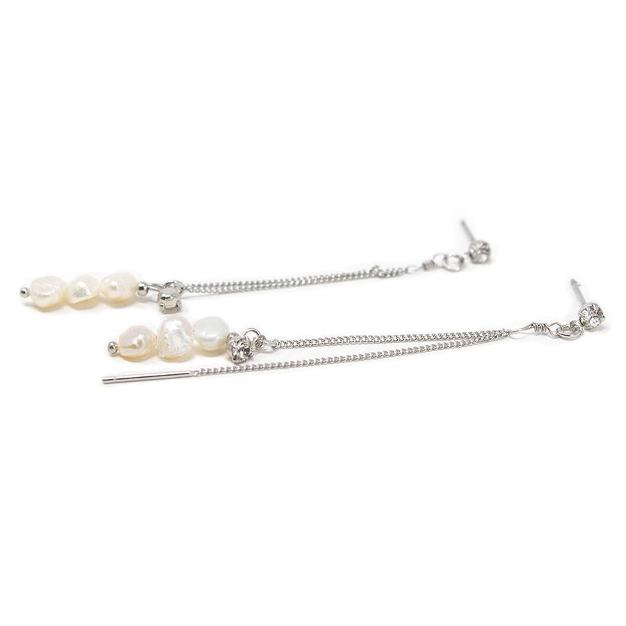 CZ and Pearl Double Strand Drop Earrings Silver T - Mimmic Fashion Jewelry