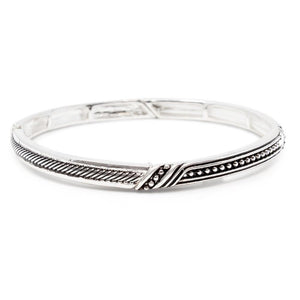 Cable Textured Stretch Bracelet Antique Silver - Mimmic Fashion Jewelry
