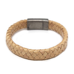 Camel Braided Leather Bracelet W Antique Silver Clasp - Mimmic Fashion Jewelry