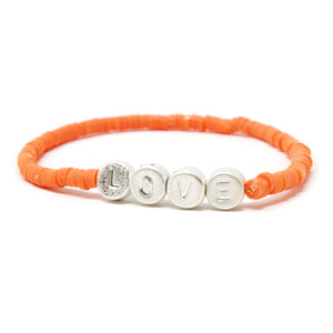 Celluloid Disc Beads LOVE Stretch Bracelet Orange - Mimmic Fashion Jewelry