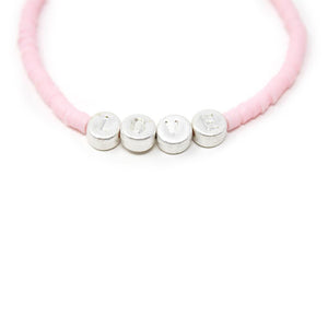 Celluloid Disc Beads LOVE Stretch Bracelet Pink - Mimmic Fashion Jewelry