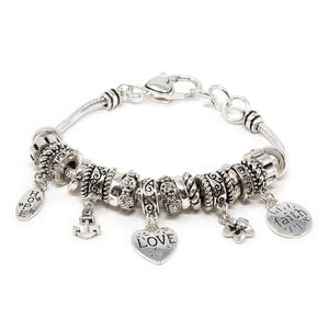 Charm Bracelet Inspirational Faith Hope Love Silver Tone - Mimmic Fashion Jewelry