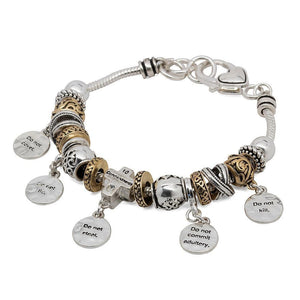 Charm Bracelet Inspirational 10 Commandment SilverTone - Mimmic Fashion Jewelry