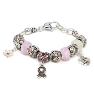 Charm Bracelet Pink Ribbon Crystal - Mimmic Fashion Jewelry