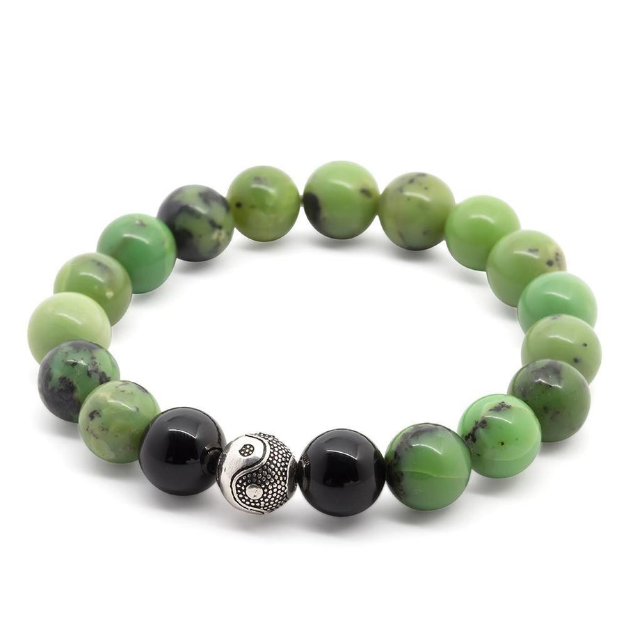 Chrysoprase/Onyx Stretch Bracelet W 925 Sterling Silver Bead - Mimmic Fashion Jewelry