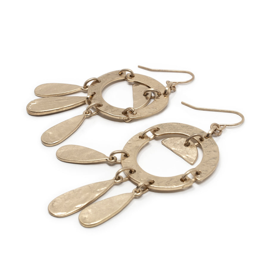 Circle Teardrop Hook Earrings Hammered Gold - Mimmic Fashion Jewelry