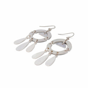 Circle Teardrop Hook Earrings Hammered Silver - Mimmic Fashion Jewelry