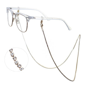 Clear Crystal 2MM Chain Eyeglasses Mask Holder Gold Tone