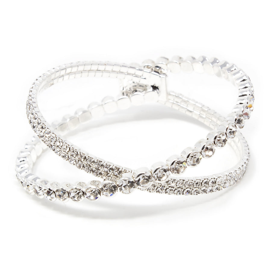 Clear Crystal Crossover Wire Bangle - Mimmic Fashion Jewelry