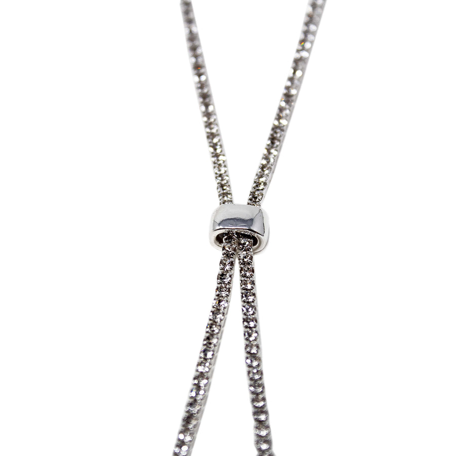 Clear Crystal Two Row Backdrop Lariat Necklace - Mimmic Fashion Jewelry
