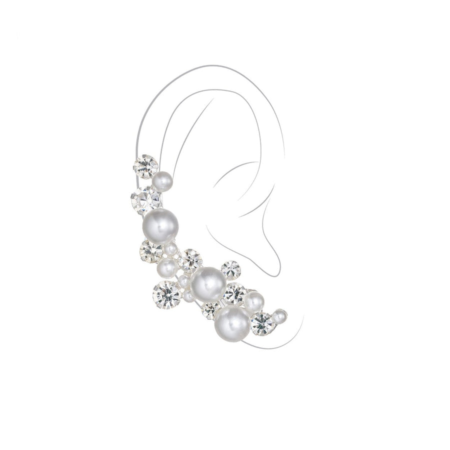 Clear Crystal and Pearl Wrap Ear Cuff Silvertone