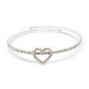 Clear Cubic Zirconia Open Heart Wire Bracelet - Mimmic Fashion Jewelry