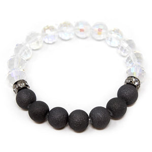 Clear Glass and Black Bead Stretch Bracelet - Mimmic Fashion Jewelry