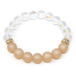 Clear Glass and Sparkly Bead Stretch Bracelet - Mimmic Fashion Jewelry