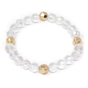 Clear Glass/Golden Bead Stretch Bracelet - Mimmic Fashion Jewelry