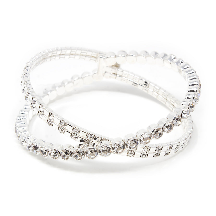 Clear Round Crystal Crossover Wire Bangle - Mimmic Fashion Jewelry