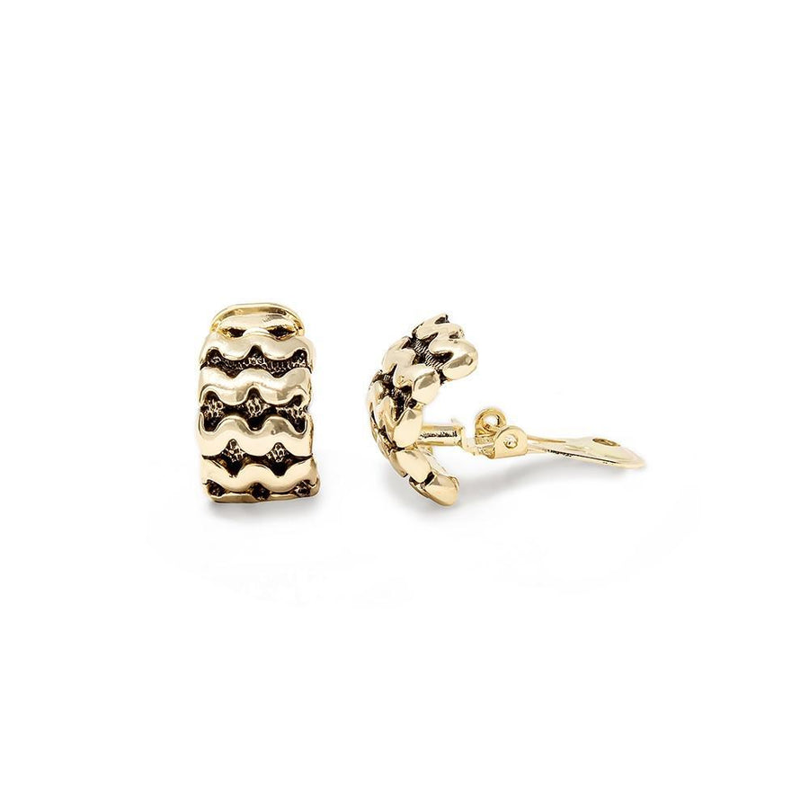 ClipOn Wave Half Hoop Earrings Gold Tone - Mimmic Fashion Jewelry