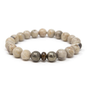 Coral Fossil, Pyrite, Bronzite Bead Men's Stretch Bracelet - Mimmic Fashion Jewelry