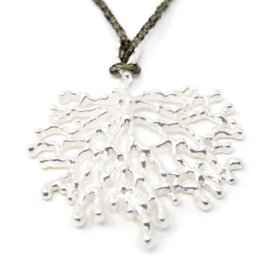 Coral Shaped Long Necklace Silver Tone - Mimmic Fashion Jewelry
