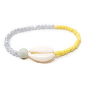 Cowrie Shell Glass Beaded Stretch Bracelet Gray and Yellow - Mimmic Fashion Jewelry