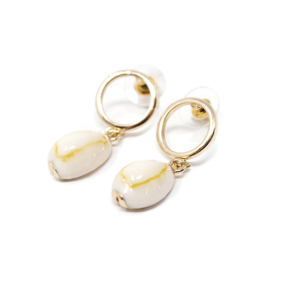 Cowrie Shell Post Earrings Gold Tone - Mimmic Fashion Jewelry