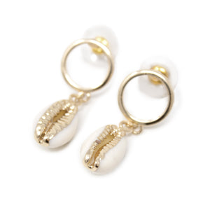 Cowrie Shell Post Earrings Gold Tone - Mimmic Fashion Jewelry