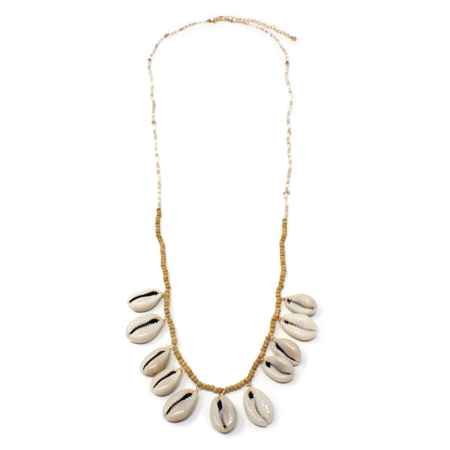 Cowrie Station Long Necklace Nat - Mimmic Fashion Jewelry
