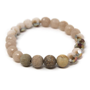 Cream/Brown Jasper Bead Stretch Bracelet - Mimmic Fashion Jewelry