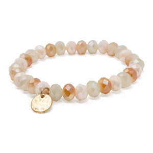 Cream/Peach Glass Bead Bracelet W Disc Charm GoldT - Mimmic Fashion Jewelry