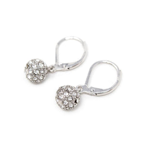 Crystal Ball Drop Earrings Rhodium Plated - Mimmic Fashion Jewelry