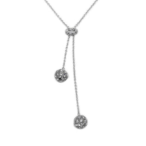 Crystal Ball Slide Necklace Rhodium Plated - Mimmic Fashion Jewelry