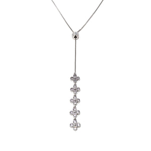Crystal Flower Slider Lariat Necklace Rhodium Plated - Mimmic Fashion Jewelry