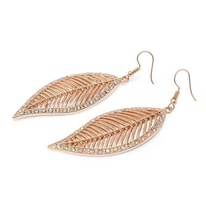 Crystal Leaf Drop Earrings RoseG Tone - Mimmic Fashion Jewelry