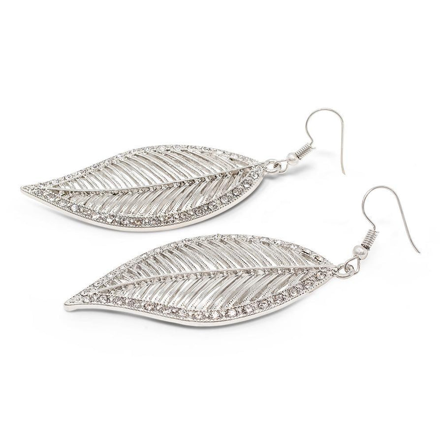 Crystal Leaf Drop Earrings Rhodium - Mimmic Fashion Jewelry