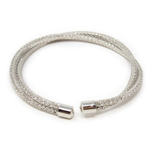 Crystal Mesh Crossed Cuff Bangle Silver Tone - Mimmic Fashion Jewelry